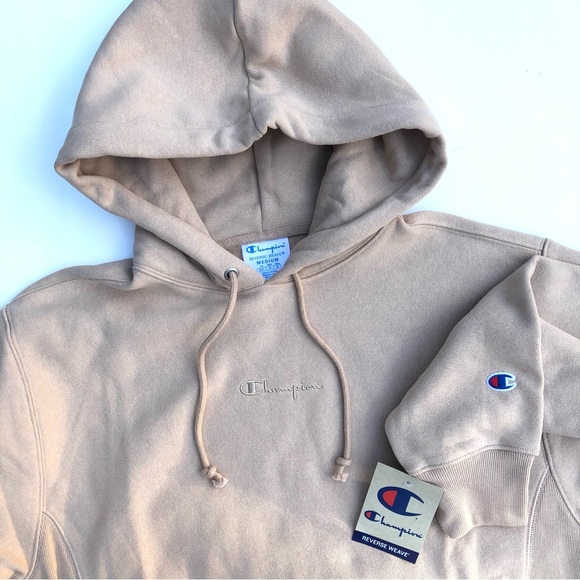 Champion Reverse Weave Hoodie Sweatshirt Chest Logo Nude Tan Unisex - Picture 2 of 12